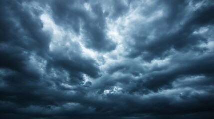 Aufkleber - Dramatic dark cloudscape, heavy storm clouds fill the frame, moody atmospheric scene, deep blue and gray tones, ominous weather, textured sky. : Generative AI