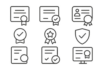 Poster - Icons representing certificates, awards, and approvals in a vector illustration format, suitable for educational and professional contexts