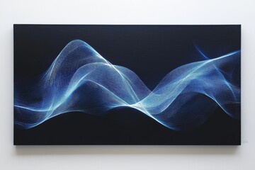Poster - Dynamic Neon Blue Wave on Black Canvas Data Flow Art Diagonal Lines and Shimmering Light Effects