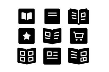 Poster - Vector illustration icons representing various aspects of reading, favorites, and shopping activities in a simple, modern style
