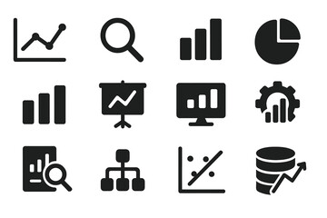 Poster - Vector illustration of analytical icons representing data visualization tools and metrics for business analysis and growth