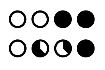 Poster - Vector illustration icons depicting various circle designs and clock symbols in contrasting black and white shades for modern graphic use