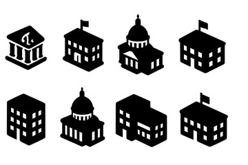 Poster - Icon set of vector illustrations depicting various building types, suitable for design and educational purposes
