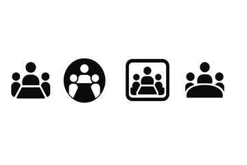 Poster - Various vector illustration icons representing group discussions, meetings, and collaboration in a professional environment