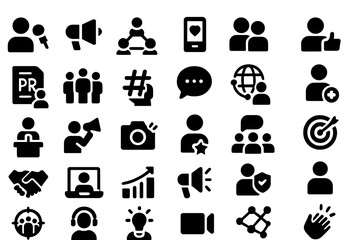 Poster - Vector illustration icons depicting various social media activities and communication tools relevant for digital interaction