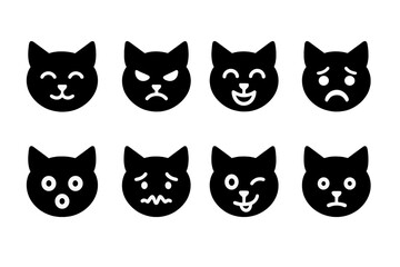 Poster - Various cat facial expressions represented as vector illustration icons in black and white design for digital use