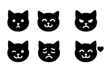 Poster - Cat face vector illustrations showcasing various emotions such as happiness, sadness, and anger for creative projects