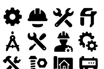 Poster - Vector illustration of construction tools and machinery icons in a modern design for engineering projects and craftsmanship