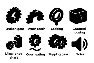 Poster - Vector illustration icons representing common mechanical issues in machinery and equipment maintenance