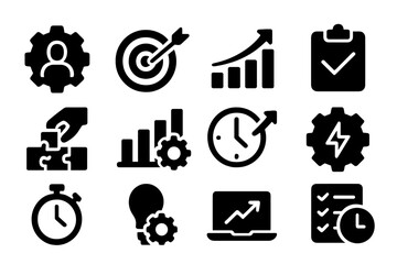 Poster - Vector icon collection representing business concepts and productivity in a modern workspace environment
