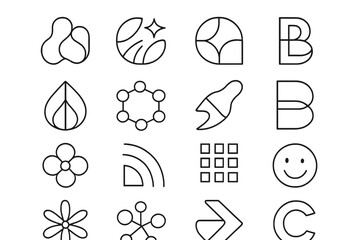 Poster - Vector illustration icons featuring various shapes and designs in a grid layout with minimalist style