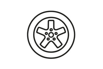 Poster - Vector illustration of a car wheel and tire design featuring a modern five-spoke rim in black and white color scheme