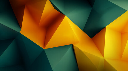Aufkleber - Abstract image of intersecting orange and green polygons creating a dynamic, three-dimensional effect, showcasing depth and contrast, ideal for modern design projects