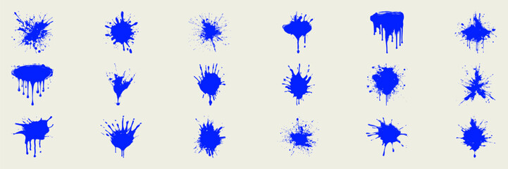 Poster - Blue Paint Splatter Silhouette Set. Creative Art Elements For Design Projects. Isolated Vector Illustration Collection