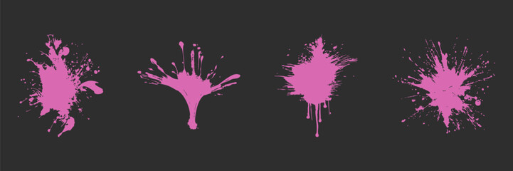 Poster - Pink Paint Splatter Set. Creative Expression And Art Design Elements Isolated Vector Illustration Collection