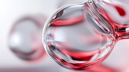 Fototapete - Abstract close-up of flowing, translucent glass spheres with red and grey hues, creating a dynamic, elegant visual composition. : Generative AI