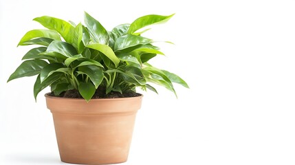 Aufkleber - A vibrant green philodendron plant thrives in a terracotta pot, its lush leaves reaching towards the light against a clean white background. : Generative AI