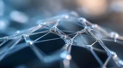 Fototapete - Abstract 3D rendering of a complex network structure with interconnected nodes and translucent lines, showcasing a futuristic technological or scientific concept. : Generative AI