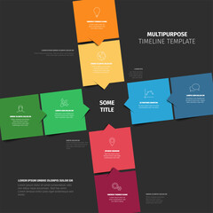 Poster - A multipurpose mosaic timeline template ideal for planning or presentations. This timeline diagram template features a unique cross layout with colorful steps for a modern infographic feel.