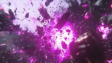 Poster - Massive explosion of purple energy rocks sci-fi landscape digital art dramatic environment dynamic perspective
