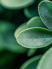 Poster - Close-up of succulent plant leaves, showcasing their unique texture and vibrant green hue.  The image features dew drops on the leaves, adding a fresh, natural feel. : Generative AI