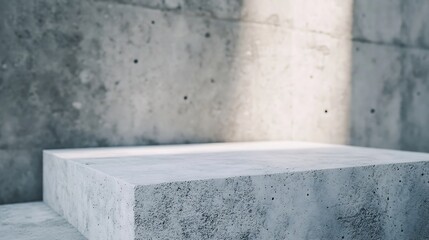 Leinwandbilder - A minimalist concrete platform sits against a textured grey wall, bathed in soft sunlight, creating a clean and modern aesthetic perfect for product display or architectural design. : Generative AI
