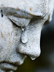 Aufkleber - Close-up of a weathered stone statue's face, with a single tear rolling down its cheek, evoking feelings of sorrow and melancholy. : Generative AI