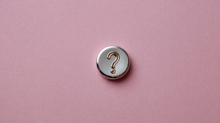 Poster - A chrome metallic question mark stands upright against a smooth matte pink backdrop, offering a modern design element with space for additional text or branding