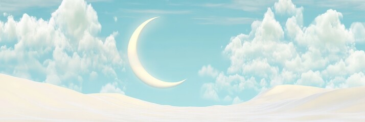 Wall Mural - the sky is dark and cloudy, with a crescent moon shining brightly in the middle. the clouds cover th