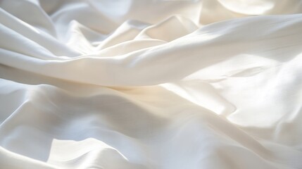 Fototapete - Soft, flowing white fabric draped elegantly, showcasing subtle texture and light play.  Ideal for backgrounds, fashion, or textile designs. : Generative AI