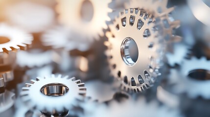 Aufkleber - Close-up view of intricately detailed metallic gears, showcasing their precise engineering and complex intermeshing components.  The image evokes themes of industry, technology, and pr : Generative AI