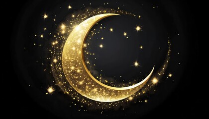 Poster - golden crescent moon with sparkling stars ramadan graphic for web design and print media