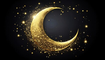 Leinwandbilder - golden crescent moon with sparkling stars ramadan graphic for web design and print media