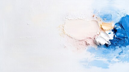 Poster - Abstract art painting with textured strokes of white, pale pink, beige, and blue paint on a white canvas, creating a modern and minimalist aesthetic. : Generative AI