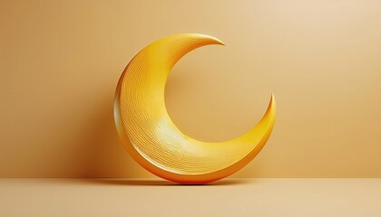 Poster -  golden crescent moon 3d render for ramadan web design, branding, print media, modern abstract islamic background, digital graphic resource