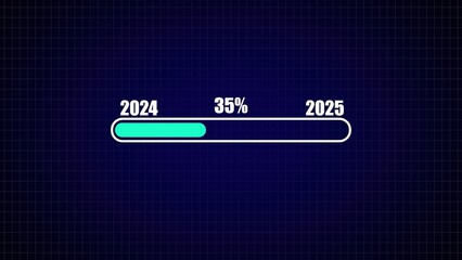 Fototapete - Visual representation of progress bar indicating 35 percent completion of 2024 towards 2025 against dark blue background ideal for infographics