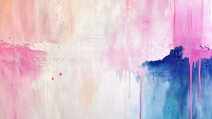 Poster - Abstract painting with pink, blue, and white hues, featuring textured brushstrokes and drips of paint, creating a visually dynamic and artistic composition. : Generative AI