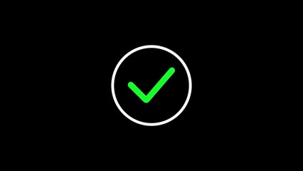 Poster - Green check mark symbol inside white circle on black background representing acceptance approval success and completion or validation concepts