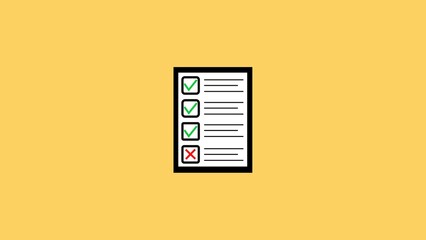 Poster - A checklist document with completed and failed tasks represented by check marks and a red cross symbol on a yellow background