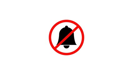 Poster - Silhouette of a bell icon crossed out within a red circle illustrating do not disturb or muted notifications represents silence