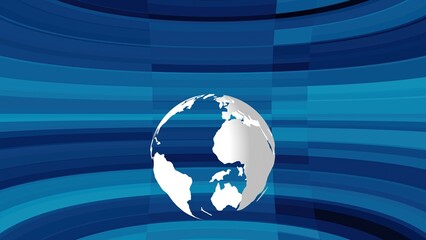 Poster - Abstract illustration of a modern white globe set against a vibrant blue curved background perfect for global communication or technology themed designs.