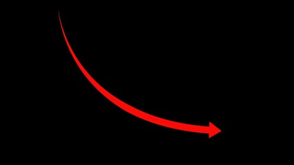 Poster - Red curved arrow on black background indicating direction or trend for business presentation or graphic design elements