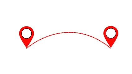 Poster - Route planning concept with two red location markers connected by a dotted line illustrating a journey or destination visualization on a clean white background