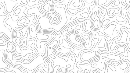 Poster - Abstract topographic contour map background illustration pattern with black lines on a white backdrop creating a textured design for various applications like geography and design.
