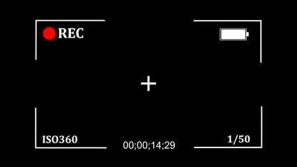 Fototapete - Recording interface on black background representing filming in progress with rec indication and camera settings showing time code and battery status
