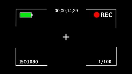 Fototapete - Recording interface overlay with recording indicators framing a center crosshair and technical metadata on a black screen
