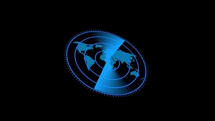 Poster - A digital radar interface displaying earth on a black background highlighting global communication navigation and surveillance
