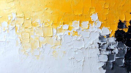 Poster - Abstract impasto painting with yellow, white, and black paint creating a textured, dynamic composition. : Generative AI