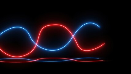 Poster - Abstract neon light waves in vibrant red and blue against a dark black background forming unique and dynamic shapes suitable for digital and technological projects