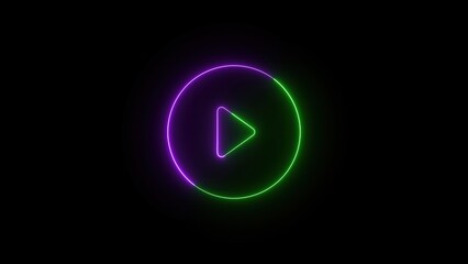 Fototapete - Illuminated neon play button icon in a circle against a black background representing video start or streaming symbol